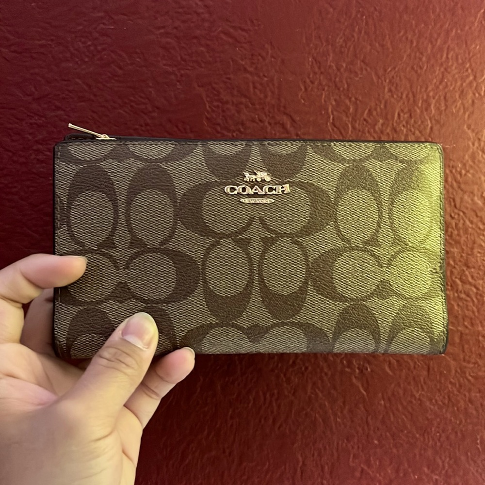Coach Brown Printed Zip-Around Wallet